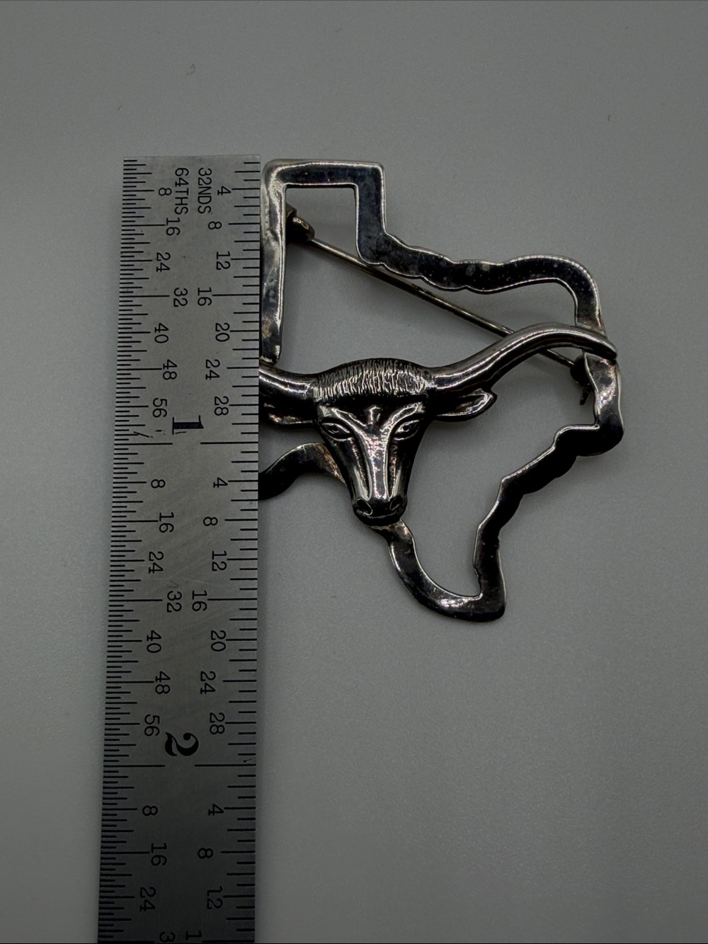 Sterling Silver 925 Texas Longhorn Lapel Pin - Picture 3 of 5